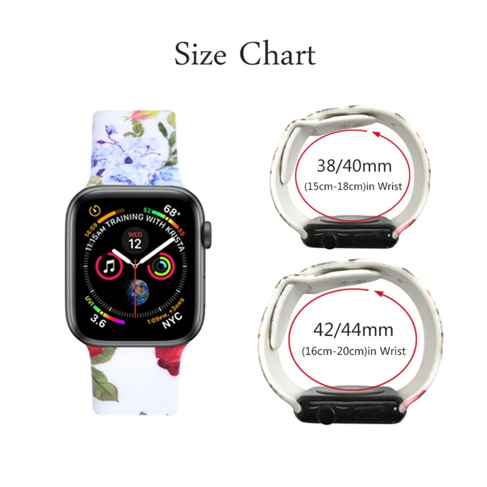 Ремешок для часов Apple watch Series 5 4 3 2 1 40 мм 44 мм цветочный силиконовый браслет с печатным ремешком для i watch Series 5 4 3 2 1 38 мм 42 мм