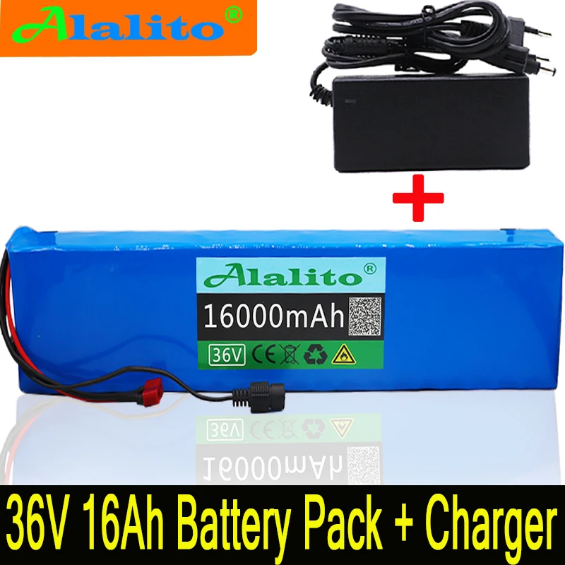 Alalito 36V 16Ah 500W high power capacity 42V 18650 lithium battery pack Ebike electric bicycle bicycle scooter with BMS