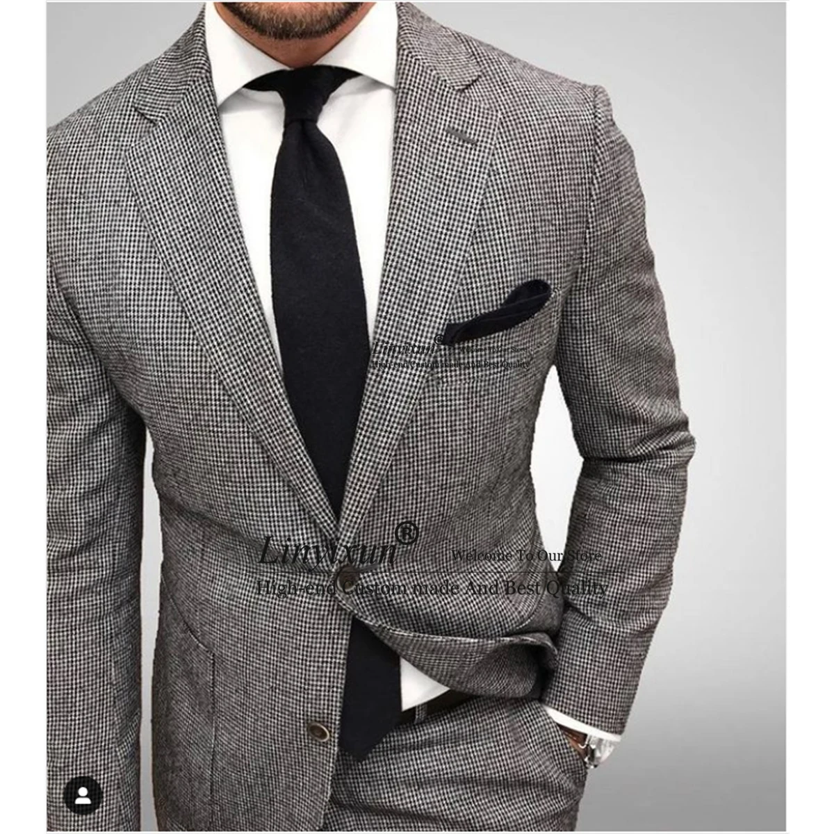 

Classic Plaid Mens Suits Notched Lapel Formal Business Blazer Slim 2 Piece Set Wedding Groom Tuxedos Jacket Pants Costume Homme