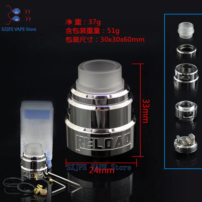 

sxk Reload S RDA Vaporizer 24MM Atomizer Tank Adjustable Airflow Dual Coil RDA for Vape e-Cigarette Mod vs V24 RtA O ATTY RDA