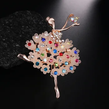 

Fashion New Europe and America Hot Gold Elegant Ballet Girl Alloy Brooch Woman Color Crystal Fashion Jewelry Wholesale