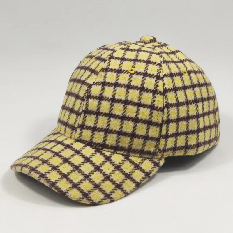 3-8yrs Wool Blend Tweed Kids Cap Plaid Winter Baseball Cap for Boys Girls Yellow Blue Brown