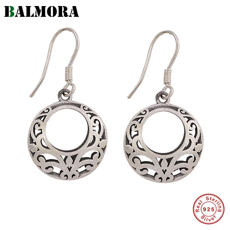 BALMORA Настоящее серебро 925 проба этнические элегантные полые Висячие кисточки серьги для женщин мать Ретро подарок ювелирные изделия простая Мода
