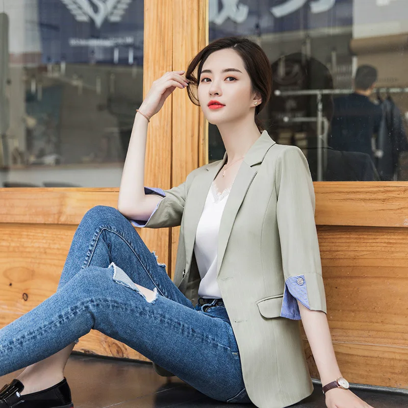 

New Style Two-Button Spring Business Small Suit Women's Korean-style Commuting Casual Three-quarter-length Sleeve Coat Slim Fit