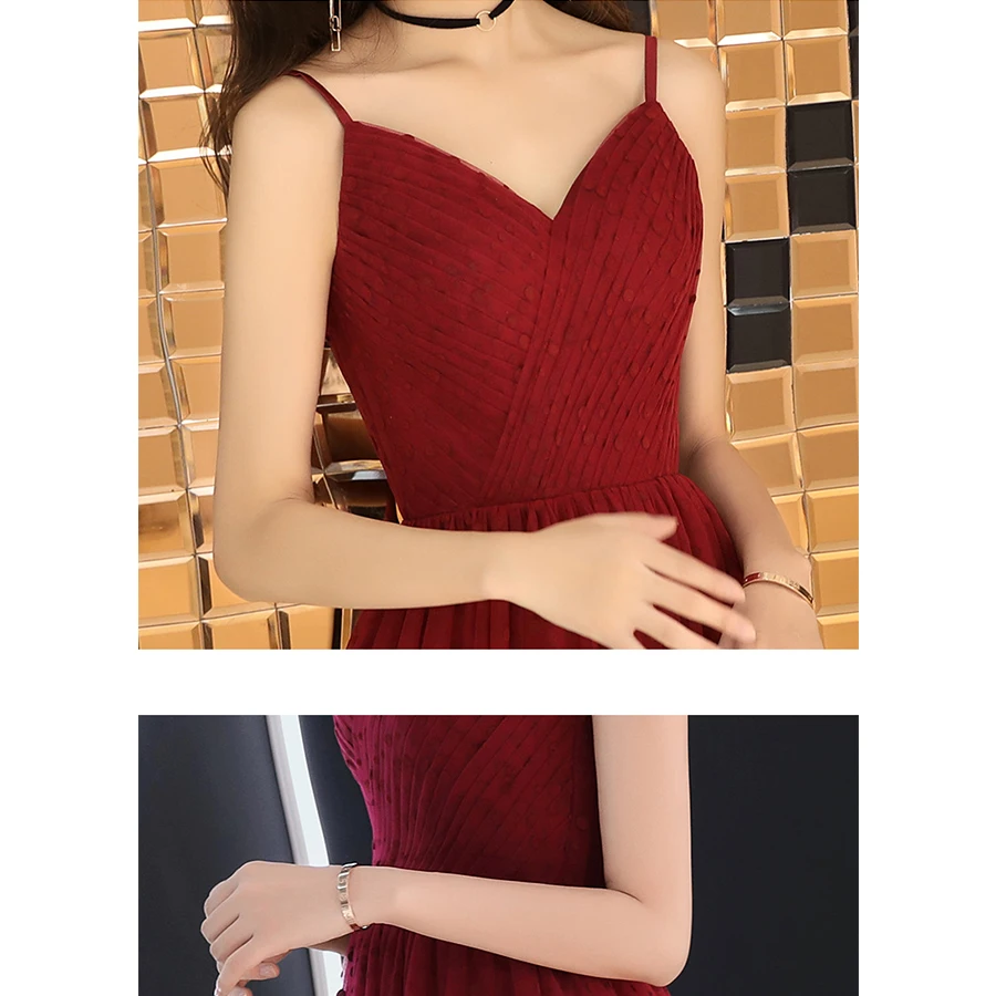 Вечернее платье, сексуальное, v-образный вырез, узор в горошек, Robe De Soiree, E040, спагетти ремень, модные вечерние платья, длина до пола, официальное платье