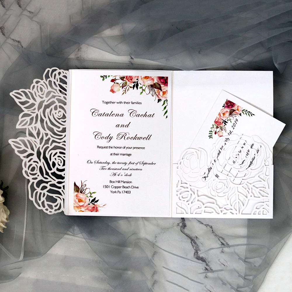  10pcs Wedding Invitations Lace Pattern Cards Laser Cut Paper Cards Announcement Greeting Postcards  - 4.00044E+12