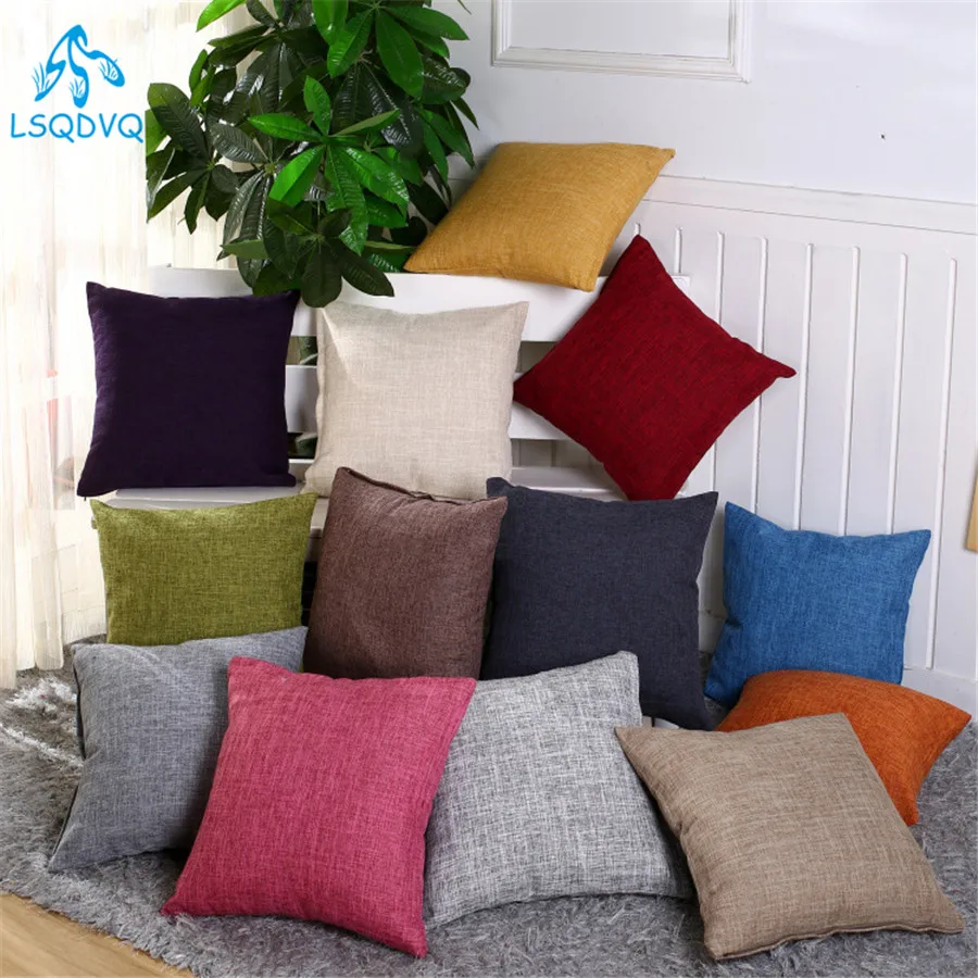 Cushion-Cover Pillow-Case Decorative Yellow Cotton Sofa Throw Linen Orange Blue Lumbar