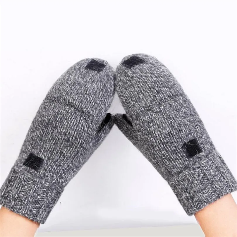 2021 Unisex Thick Male Fingerless Gloves Men Wool Winter Warm Exposed Finger Mittens Knitted Warm Flip Half Finger Gloves Warm 5