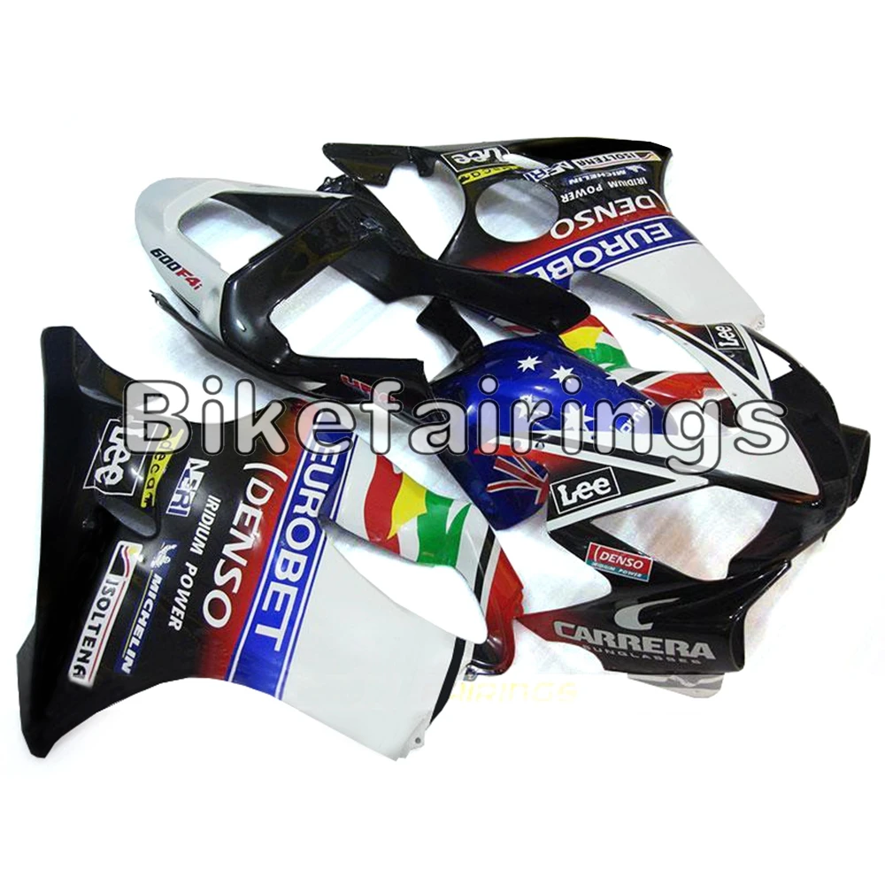 Впрыска Полный обтекатели для Honda CBR600F4i 2001 2002 2003 CBR600 F4i ABS пластиковый корпус мотоцикла-глянцевый белый с черным нижним