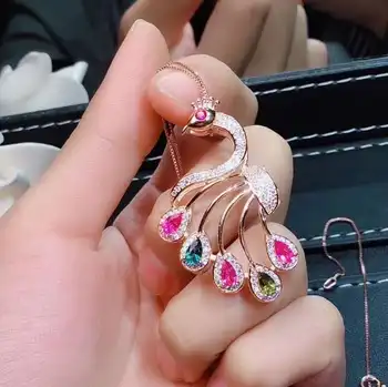 

Natural Real Tourmaline necklace pendant S925 sterling silver Natural real Tourmaline Pendant