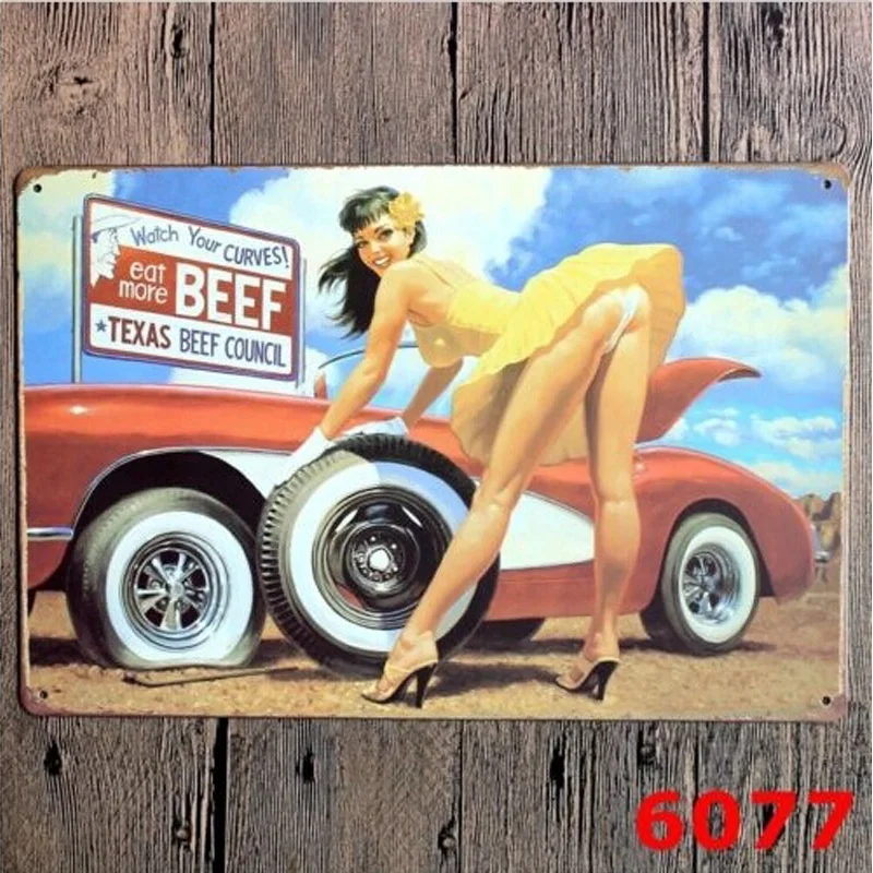 Металлическая жестяная вывеска Texas Beef Council сексуальная женская ресторанная