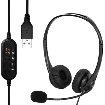 

USB Headset with Microphone USB Wired Stereo PC Headphone with Microphone Noise Cancelling & Audio Controls for Call Center