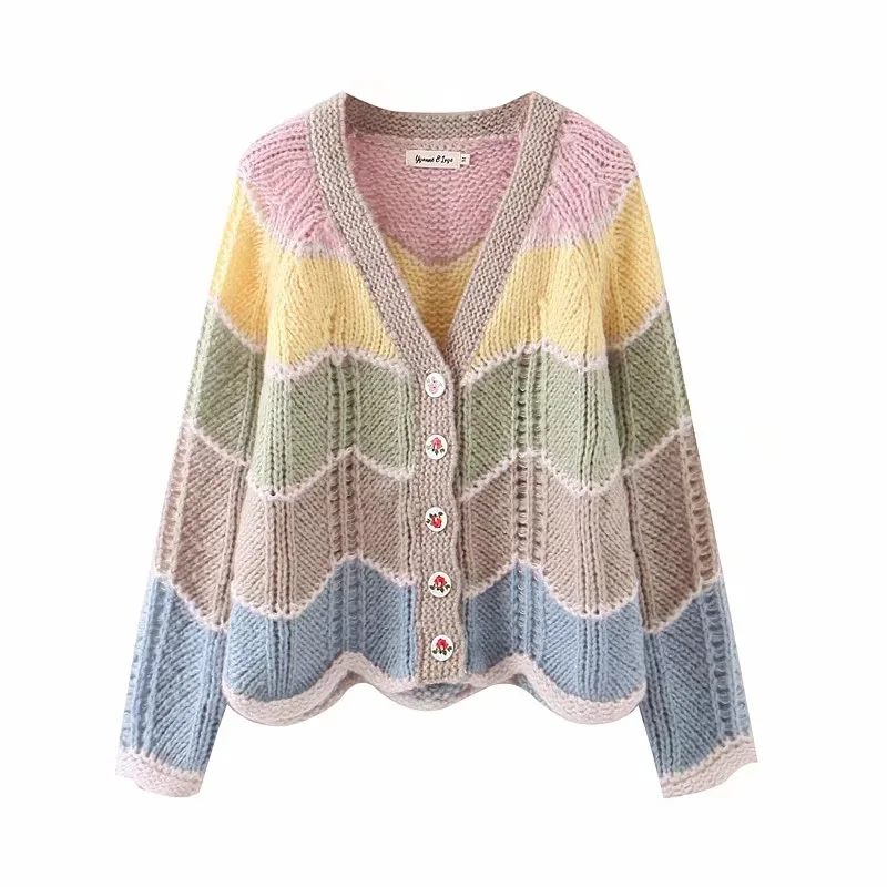 

Sweater Women Blusas Mujer De Moda 2019 Ugly Sweater V-Neck Button Knit Sweater Women Rainbow Sweater Cute Sweater Striped