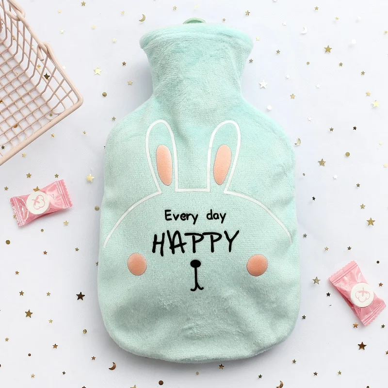 A2 Green Rabbit 1000 мл грелка для рук, грелка для рук, сумка для зимних ног, Теплая бутылка для животных, плюшевый чехол, разбойник, внутренний согревающий мешок, замороженный укус, облегчение боли - Цвет: A2 Green Rabbit