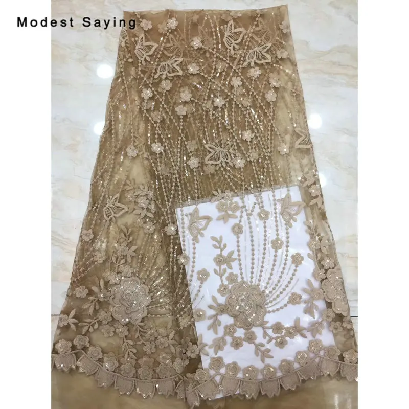 2 ярдов шоколадные африканские расшитые блестками кружевные ткани для вечернего