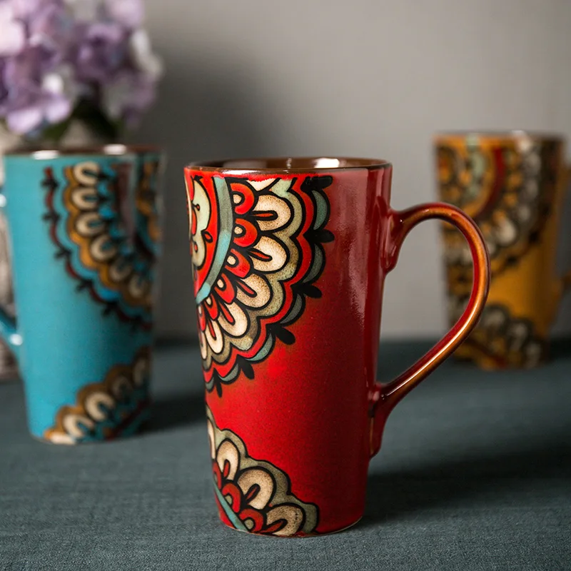 

Retro Folk Custom Style Mug Latte Coffe Cup Hand-painted Coffee Cup Ceramic Mug Cups And Mugs Creative Funny Mug Milk Tea Cup