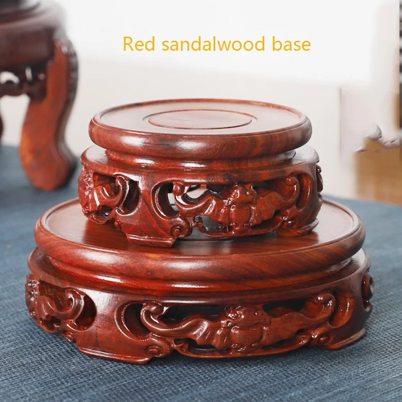 stand display For teapot vase Buddha Red sandalwood carving Bat round base 