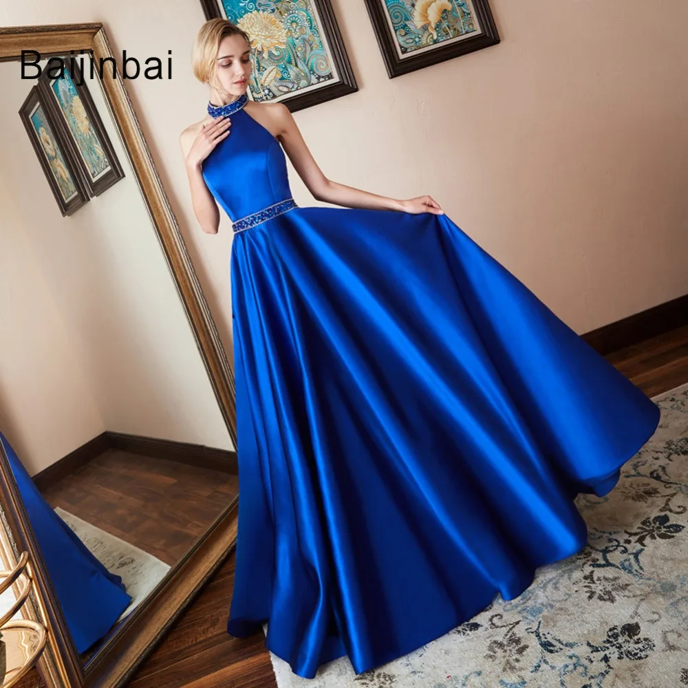 Robe De Soiree Роскошные Синие вечерние платья Новое поступление 2 шт. трапециевидной формы пышные с бисером Длинные платья для выпускного вечера