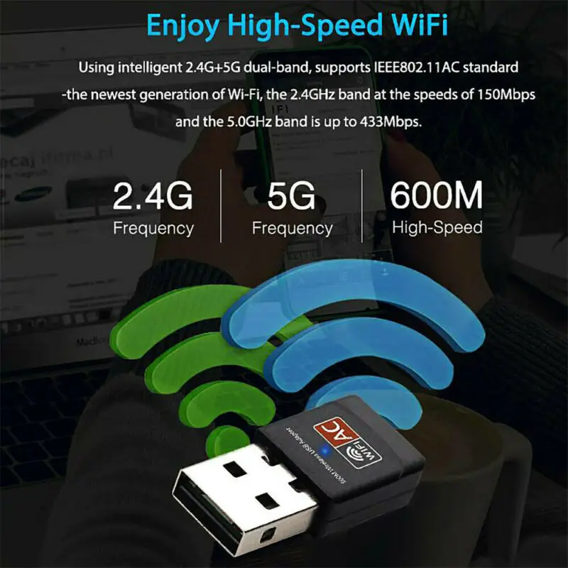 600 Мбит/с двухдиапазонный USB WiFi ключ беспроводной LAN адаптер 802.11ac/a/b 5/2. 4 ГГц US