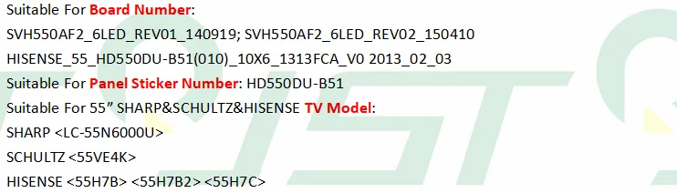 10 шт/комплект светодиодный полоски для SHARP 55 ТВ LC 55N6000U Шульц 55VE4K HD550DU B51 HISENSE 55 HD550DU B51 010 10X6 1313FCA V0