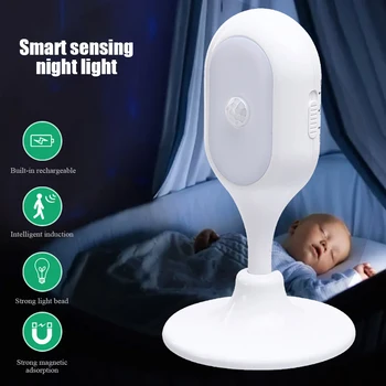 

USB Rechargeable Light Sensor Night Light Suction Wall LED Light Corridor Bedroom Garage Kitchen Children'S Room Lamp