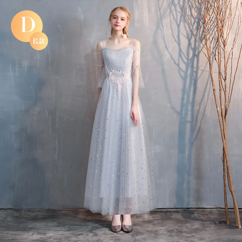 

Gray Women Elegant Exquisite Applique Evening Party Dress Temperament Vintage Banquet Gown Sweet Mesh Bridal Wedding Dresses