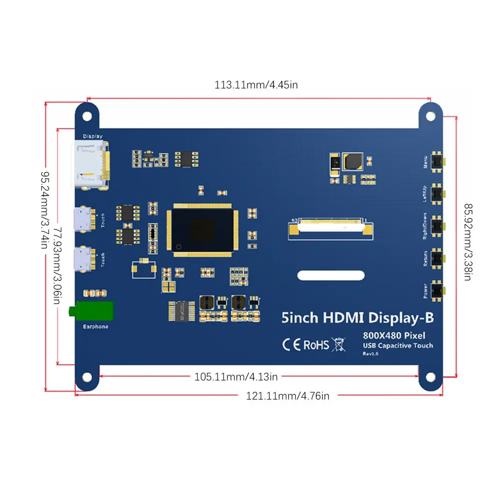 5-дюймовый ЖК-монитор HDMI 800X480 HD сенсорный экран емкостный сенсорный экран для Raspberry Pi 4 Модель B 3B +/3B/2B/B +