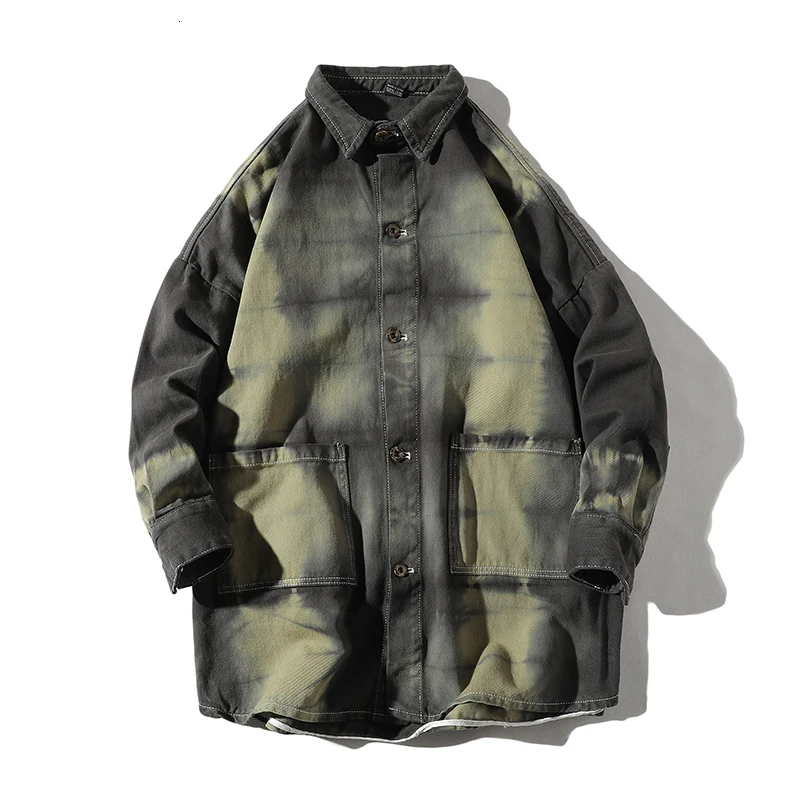 

Autumn Gradient Denim Jacket Men's Fashion Casual Retro Long Denim Jackets Mens Streetwear Loose Hip Hop Bomber Jacket Men S-3XL