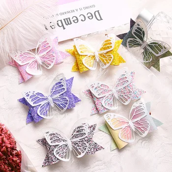 

15 pcs/lot, Synthetic Leather Butterfly Glitter bow hair clips, Baby girls hair accessories Birthday Party gift