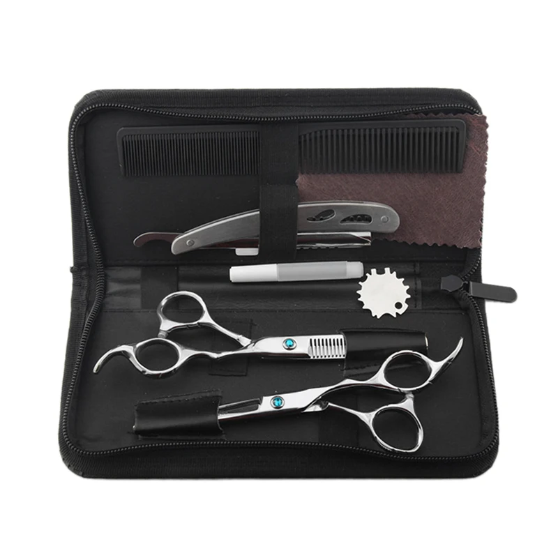 

Hair Cutting Shears Professional Stainless Barber Scissors Set for Hairdressing Thinning Texturizing Salon or Home Use - Flat Sh