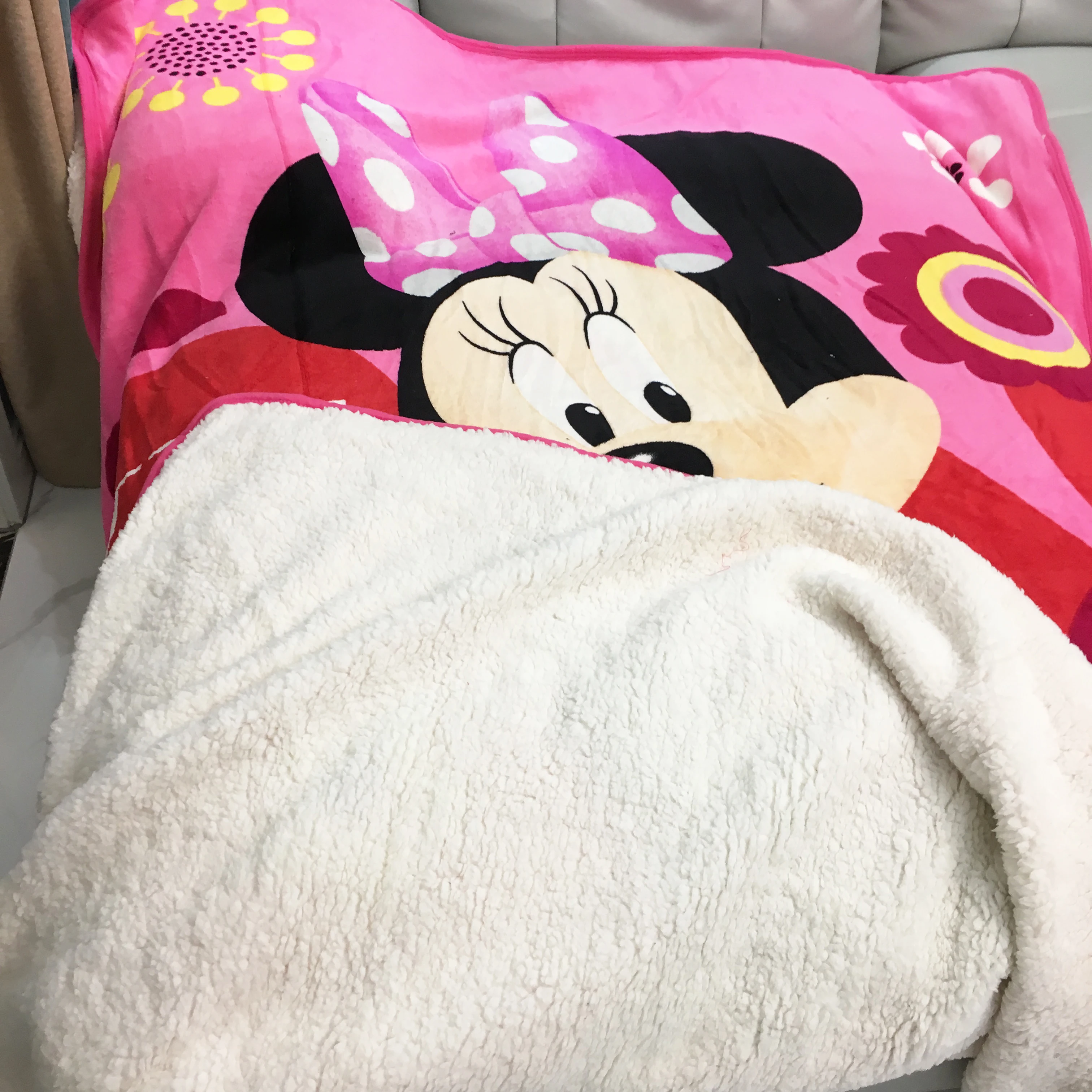 Disney Double Layered Mickey Minnie Mouse Sherpa Thick Warm Blanket Throw for Girls Kids on Bed Sofa 150x200cm Flatsheet Winter