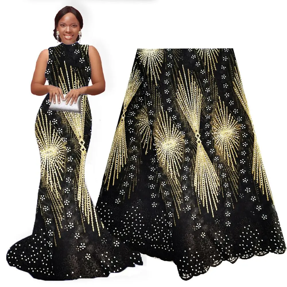 

Black Gold African Lace Fabric 2020 Embroidered Nigerian Lace Fabrics High Quality French Tulle Net Lace Fabric For Women Dress
