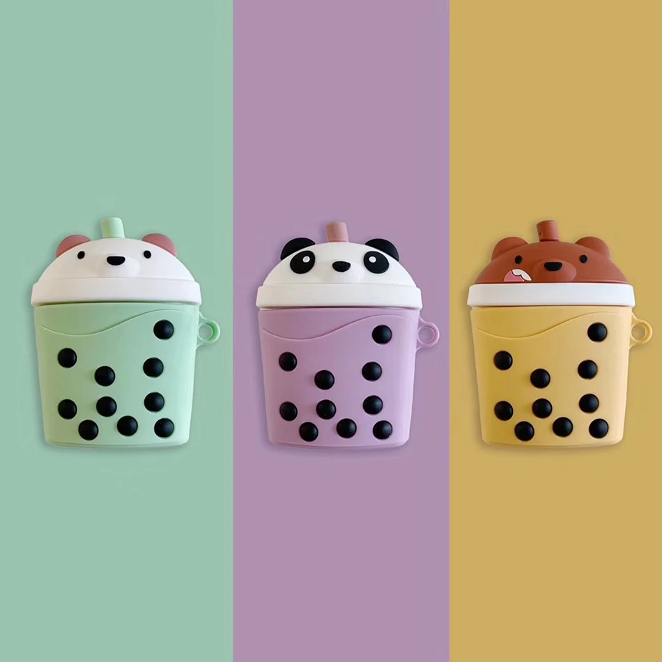 Чехол для наушников для Airpods 2, чехол, силиконовый, 3D, молочный чай, мультяшный милый медведь, чехлы для Apple Air Pods, чехол для наушников, аксессуары