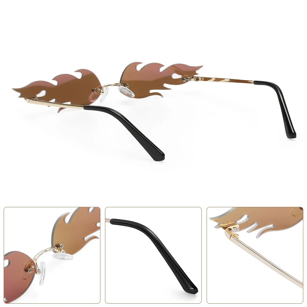 Luxury Cat Eye Sunglasses Women Vintage Brand Designer Rimless Fire Flame Sun Glasses Trending Mirror Lens Narrow Eyewear UV400 - Image 3