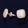 10MM Square Men Women Stud Earring Gold Color Full Cubic Zircon Screw Back Earrings Hip Hop Jewelry for Gift 4