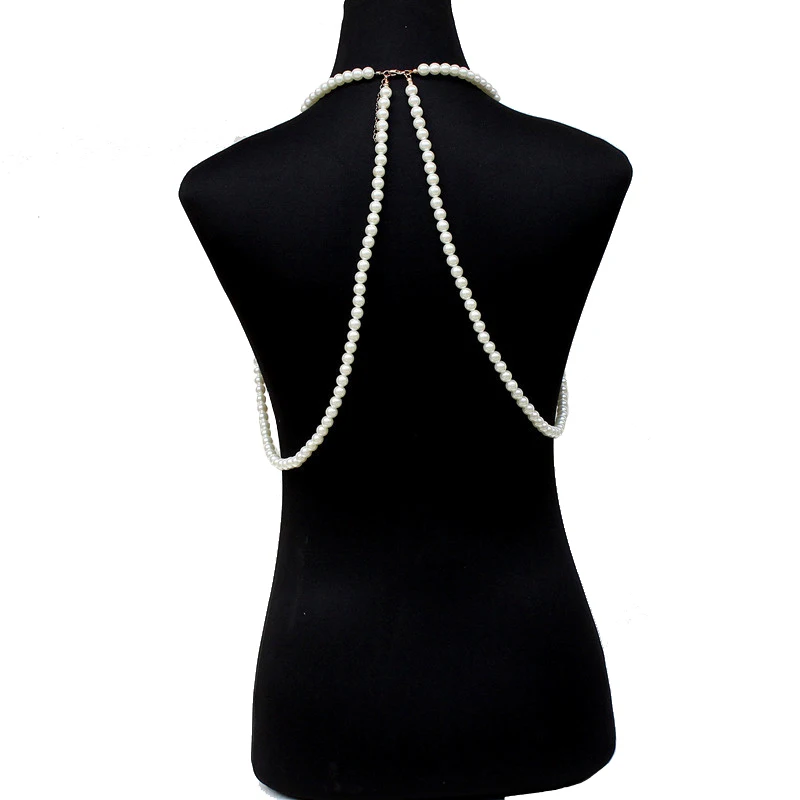 Nueva moda Boho imitación perlas cadenas colgante vestido joyerica perlas arnes cuerpo cadena joyerica boda