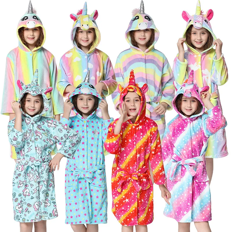 Kigurumi Children Bathrobe Baby Bath Robe Animal Rainbow Unicorn Hooded