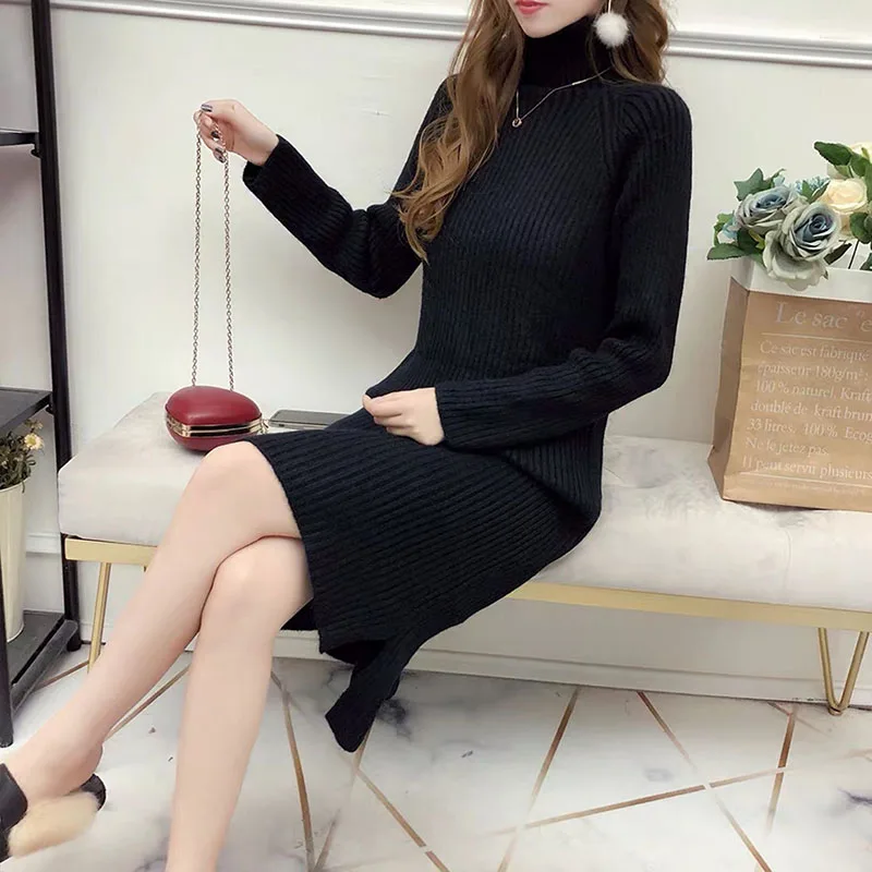 Zanzea продвижение vestido de festa женское платье Женская Длинная модель и Высокий воротник с вязанным платье рукав утолщение - Цвет: see chart