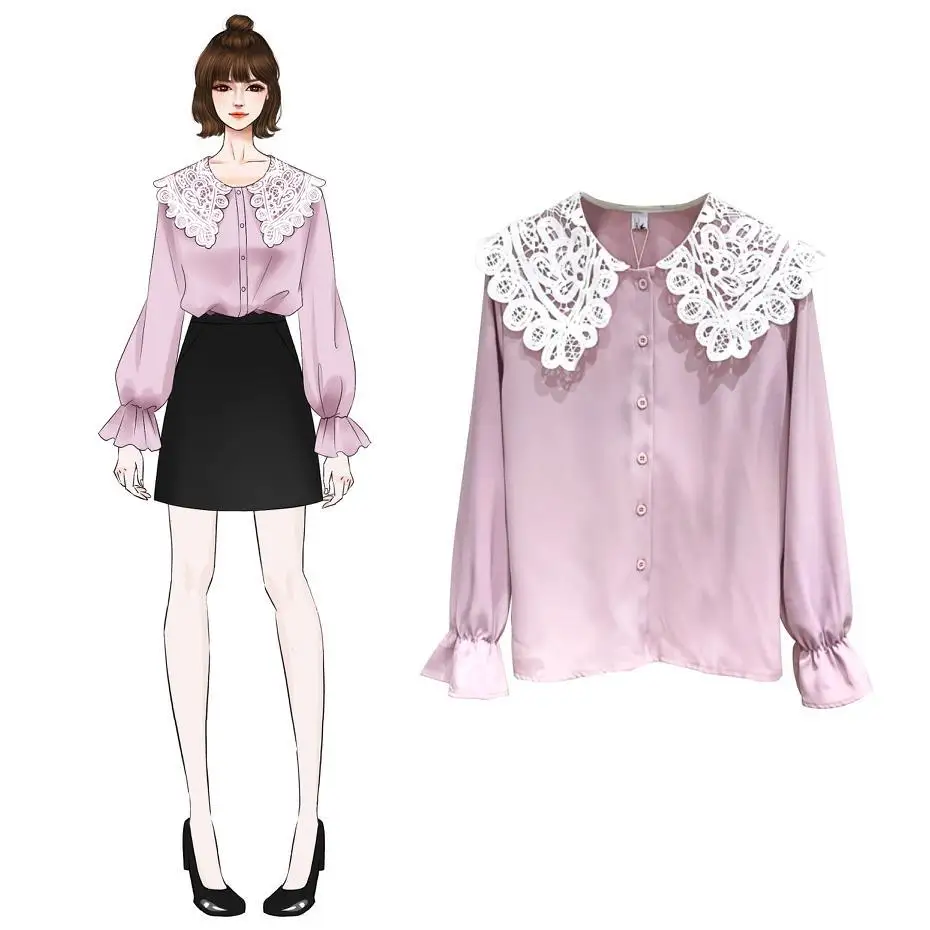 

Large Size Dress 2019 Spring And Autumn New Style Fat Mm Korean-style Peter Pan Collar Loose-Fit Slimming Tops Base Shirt 200