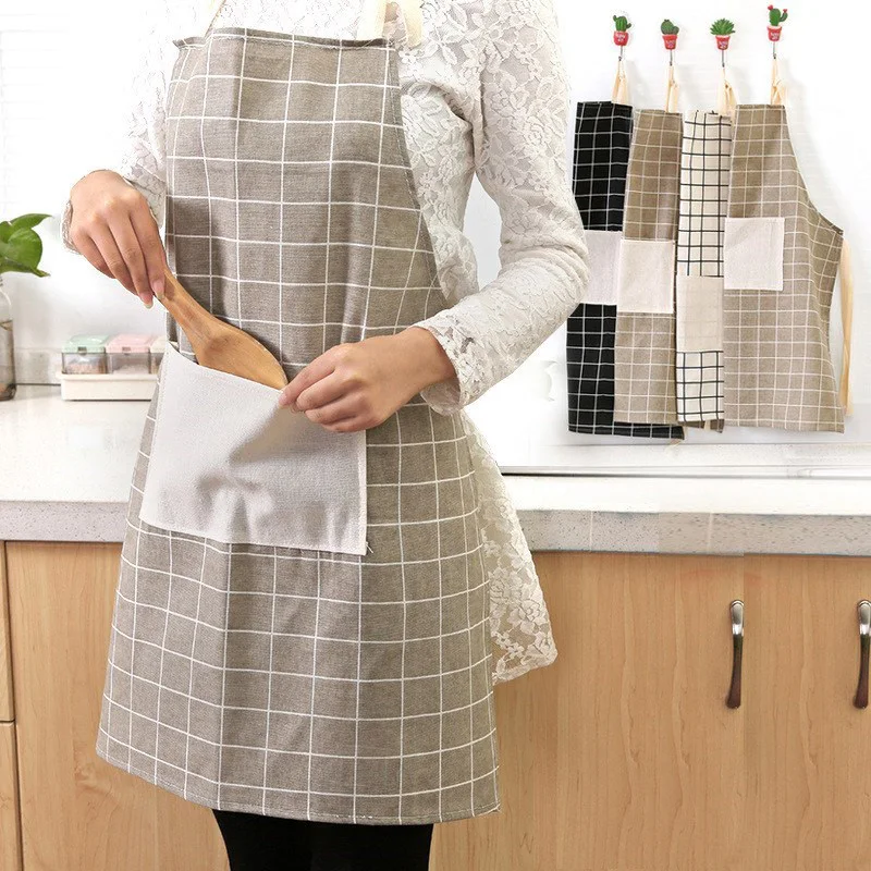 Adjustable Fashion Lady Women Men Adjustable Cotton Linen High-grade Kitchen Apron For Cooking Baking Restaurant 61.5X67cm