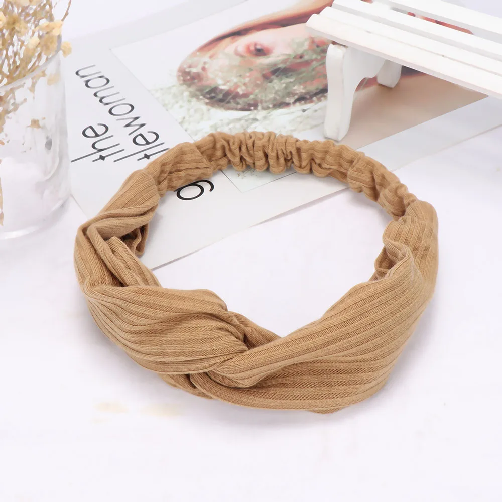 Hot Sale 1 pcs Women Fashion Elastic Stretch Plain Rabbit Bow Style Hair Band Headband Turban HairBand Hair Accessories - Цвет: khaki