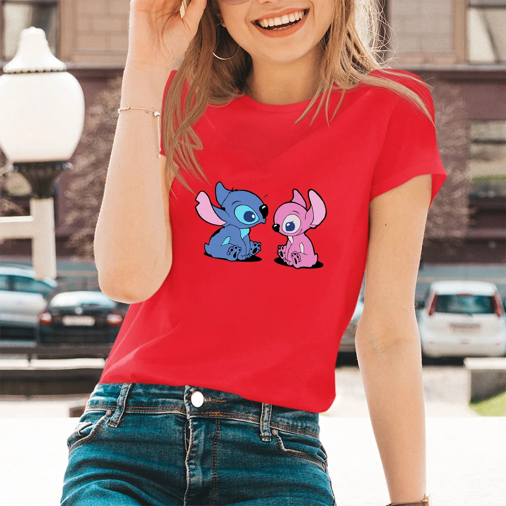 Lilo & Stitch Cartoon Pattern T-shirts Female Kawaii Harajuku Outdoor Fashion Dropship Diseny O-Neck Women T Shirts Black White tee shirts