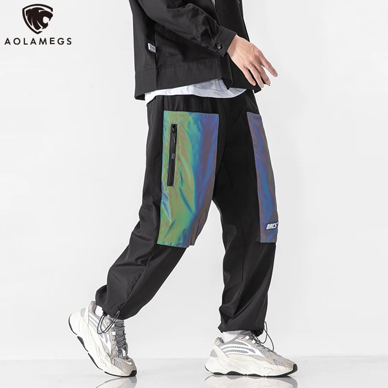 

Aolamegs Winter Men's Pants Loose Sweatpants Casual Reflective Patch Pants Cargo Trousers High Street Streetwear Autumn Joggers