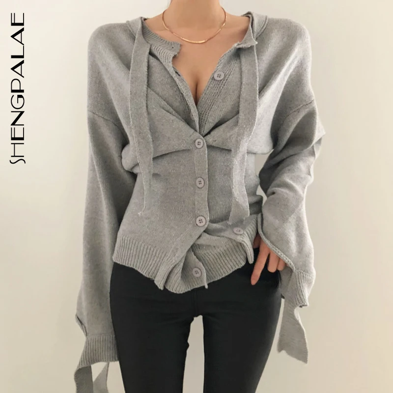 

SHENGPALAE 3 Color Irregular Flare Sleeve Personality Women Sweater 2019 Spring Autumn Korea Knitted Fashion Irregular Top FS755