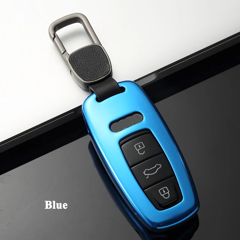 Blue 1 шт. роскошный чехол для ключей автомобиля, защитный алюминиевый сплав, чехол для ключей, стильные автомобильные аксессуары для Audi A6 C8 A7 A8 - Название цвета: Blue
