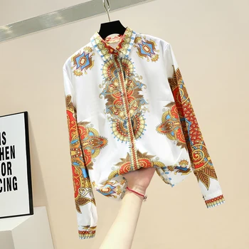 

Women Long Sleeve Shirt 2020 Spring and Summer New Court Style Printed Shirt Office Lady Blouses and Tops Blusas Mujer