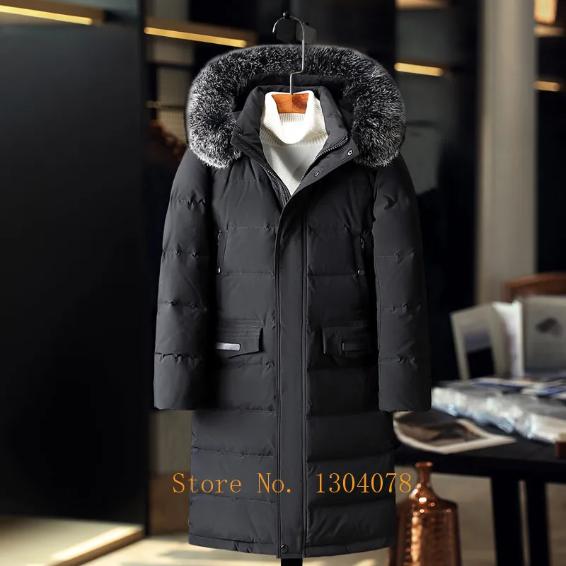 Russia Winter jacket for men Real Fox Fur Collar men's long down jacket windproof waterproof white duck down coat men overcoat