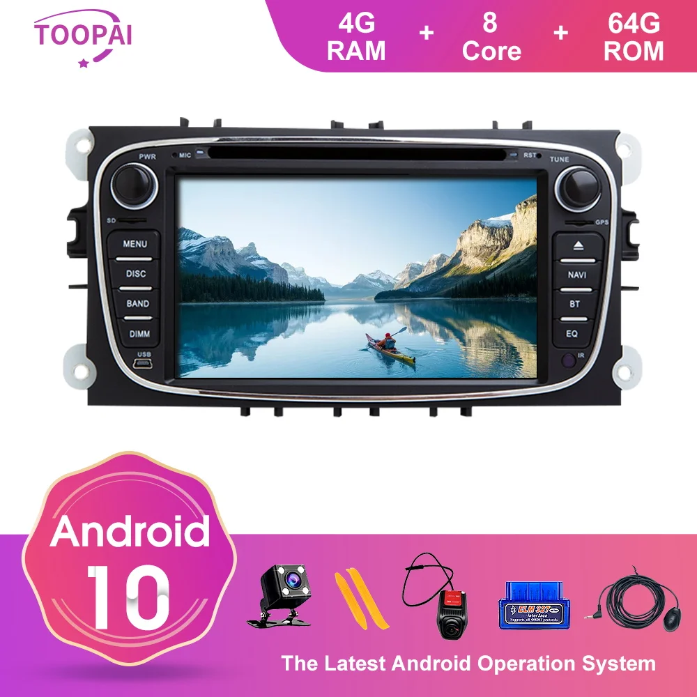 Автомобильный мультимедийный плеер TOOPAI Android 10 для Ford Focus 2 S-Max C-Max Mondeo 4 Galaxy Kuga 2008-2011