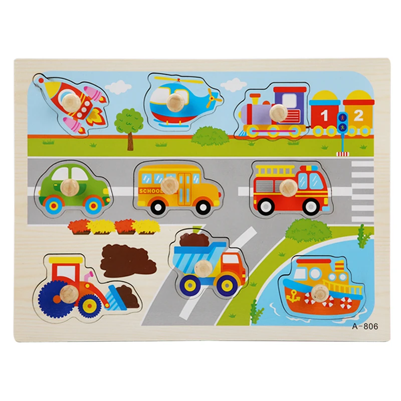 Logwood детская игрушка Монтессори деревянная головоломка/ручной захват доска обучающая деревянная игрушка мультяшный автомобиль/Морские животные головоломка для детей - Цвет: A-806