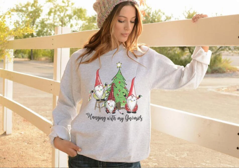 Рождественский свитшот с надписью «My Gnomies Sweats»; Рождественская елка с цветным принтом «Gnomies»; рождественские наряды унисекс